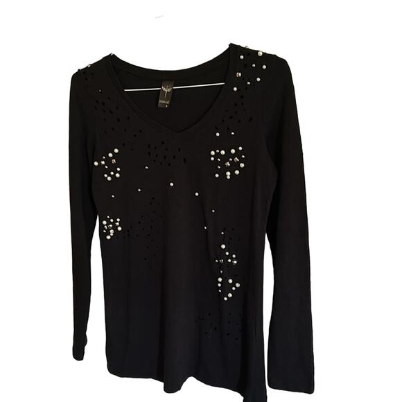 ZARGA women’s size small Black long sleeved long tailed top, with pearls. - Picture 5 of 10
